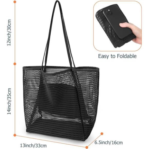 Large Mesh Beach Tote Bag – Waterproof & Foldable with Zippered Pocket - Picture 2 of 8